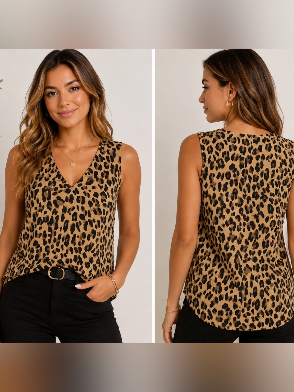 Nine West Leopard Print Sleeveless V-Neck Blouse Tank Top XS